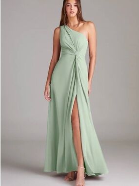 Azazie Brooke One-Shoulder Gown in Agave